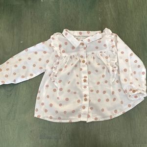 Zara Baby Girls White & Polka Dot Ruffle Blouse Shirt
